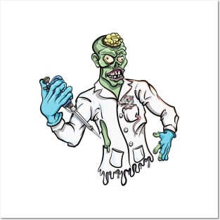 Mad Scientist Zombie with PCR Pipette Funny Science Cartoon Posters and Art